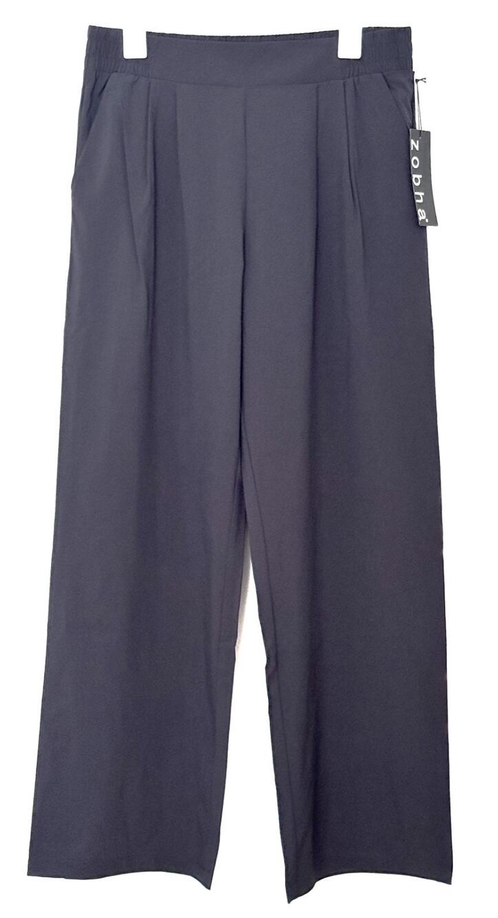 NWT Zobha Lottie Wide Leg Pleated Lounge Pants Black Stretch Size M 16x42